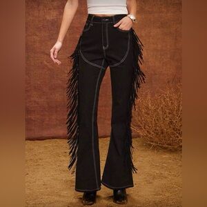 Black Fringe Flare Pants